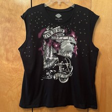 Harley Davidson Women's XL Sleeveless T-Shirt w/Brass Grommets Live To Ride picture