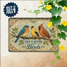 Retro Artistic Three Birds Tree Branch Sign Whimsical Hope Home Wall Plaque Art picture