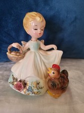 Josef Originals Farmer's Daughter series porcelain figurine egg basket chicken picture