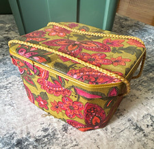 Vintage Floral Fabric-Covered Octagonal Box with Lid & Rope Handle picture