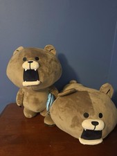 SMORE Brown Bear Laying On Belly 16in Plush Round1 & SMORE Bear with Fish picture