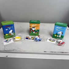 SET OF 3 -Vintage Whitman's 1997 Surprise Tin Can Peanuts Snoopy Tin Toy Sticker picture