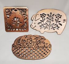 Vintage Preferred Stock Copper Plated Cast Iron Trivet/Wall Hangers Set of 3  picture