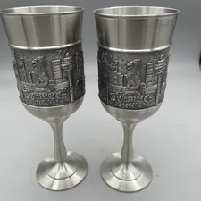 Vintage Eastern Pewter Singapore Goblets Pair 97% Tin Chalice Wine Cups 6.75” picture