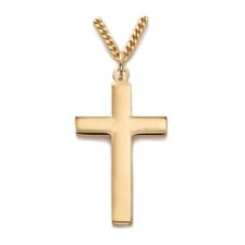 Men's 18k Gold Plated 925 Sterling Silver Cross Plain Pendant Medal Necklace picture