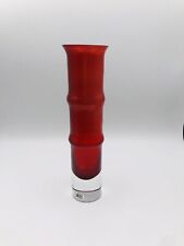 Vintage Aseda Swedish Ruby Red Art Glass Bamboo 9.5” Vase Original Label picture