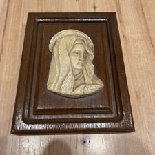 VTG Wood Carved Icon Virgin Mary Wall Hanging Picture 3D 5”x4” Beautiful picture