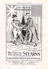 antique 1896 ad STEARNS Bicycle Monroe Doctrine Venezuela John Bull Uncle Sam picture