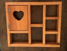 Vintage Wooden Heart Cutout Trinket Shelf With Hinge Door picture