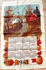 Vintage 1981 Linen Tea Towel Farmhouse Fall Autumn Pumpkins Old Stone Mill Inc picture