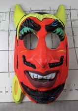 Super Rare & Vtg Halloween Costume 1960s Devil Horns Face Mask For Party picture