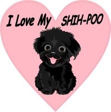 4in x 4in Black Fur I Love My Shih-Poo Vinyl Sticker Car Vehicle Bumper Decal picture