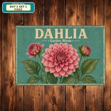 Floral Aesthetic Garden Dahlia Flower Botanical Retro Metal Tin Sign picture