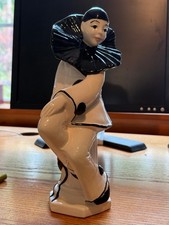 Vintage Pierrot Clown Figurine Black White Harlequin Ceramic picture