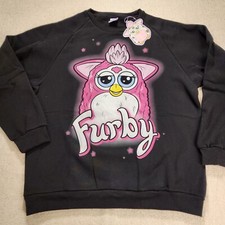 Cakeworthy Furby 90s Airbrush Sweatshirt Crewneck Pullover Black Unisex Size XL picture