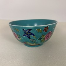 Old Chinese Famille Rose Turquoise Porcelain Bowl Decorated in Hong Kong picture