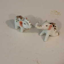Elephant Mini Set 2 Porcelain White Pink Green Flowers 1.75