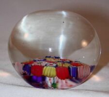 Nice Blown Art Glass Paperweight Millefiori Design White Blue Red Yellow Colors picture