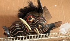 Vintage Balinese Barong Bangkal Boar Mask Hand Carved Wood Indonesian Pig Topeng picture