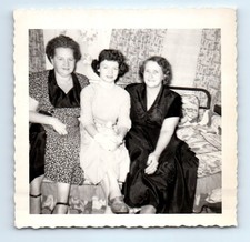Old Vintage Square Photo TRIO WOMEN IN LIVING ROOM ANTIQUE SNAPSHOT PICTURE picture