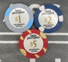 🎰🎲Lot Of  3 $1,$2,$5 Green Valley Ranch GVR *NEW*Casino Chips Las Vegas NV🎲🎰 picture