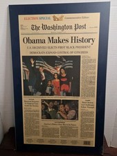 Newspaper OBAMA MAKES HISTORY. FIRST BLACK PRESIDENT, Commemorate  Wall Decor  picture