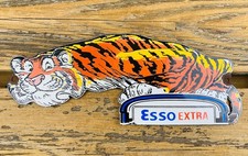 VINTAGE 10X4” ESSO EXTRA TIGER GASOLINE GAS OIL METAL ADVERTISING PORCELAIN SIGN picture