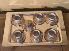Vintage MONOPOLI 48 Italian Silverplate Espresso Set 6 Cups Saucers Tray picture