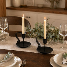 2Pcs Black Taper Candle Holders Iron Vintage Candlestick Stand with Handle picture