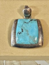 VTG Sterling Silver Turquoise Pendant Thailland Heavy picture