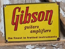 VINTAGE GIBSON GUITAR PORCELAIN SIGN RARE OLD AMPLIFIER MUSICAL INSTRUMENT BASS picture