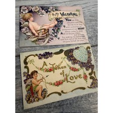 B.B. London Valentine Postcard Antique 2 pc lot Cherub Embossed Germany Cards BB picture