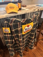 Shiner Bock Beer Men's Flannel Shirt Size L with Matching Hat picture