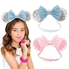 DRESHOW Minnie Ears Headbands Mouse Ears Sequin Bow Headbands Elastic Adjustable picture
