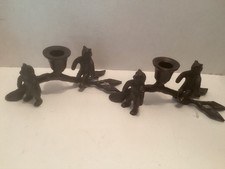 Rustic Bronze Metal Bears on a Branch Candle Holders Lot of 2 picture