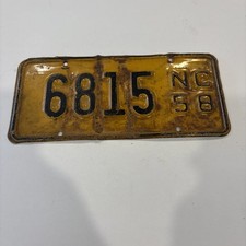 Vintage 1958 North Carolina Motorcycle License Plate picture