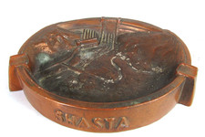 SHASTA DAM Vintage Bronzed Metal Souvenir Building Cigar Ashtray Dodge 1950's picture