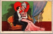 Vintage 1910 Romance Comic Postcard Man with Older Woman / Cupid 