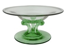 Fostoria Art Deco George Sakier 2433 Compote Glows Green Three Footed 1930’s picture