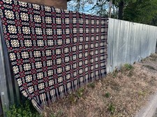 Antique Overshot Coverlet Early to Mid 1800s Indigo Bedspread Woven Blanket  picture