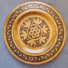 Vintage 13” Krakow, Poland Hand Carved Wood Metal Decorative Plate Folk Art picture