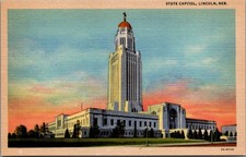 Nebraska State Capitol Lincoln NE Vintage Linen Postcard The Sower Curteich picture