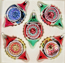 Lot VTG Glass Glitter Indent STAR Embossed Pictured LRG DROP Christmas Ornaments picture