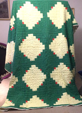 Vintage Homemade Green & Yellow Quilt picture