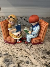 2 Vintage Enesco 2000 MARY ENGELBREIT Bookends Boy And Girl Reading picture