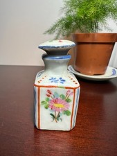 Vintage Hand‑Painted Floral Porcelain Perfume Bottle Scent Bottle • Square Panel picture