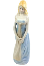 Porcelain Girl Figurine Long Blonde Hair Blue Dress Ceramic Glazed Statue 6.75
