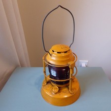 VTG Dietz Night Watch Kerosene Lantern Yellow Red Fresnel Glass Globe 1950s picture