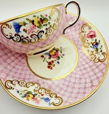 Antique c.1830 England Pink Hand Painted Cup & Saucer; Teacup Coalport Alcock? picture
