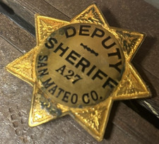 Vintage Obsolete Sheriffs Badge San Mateo County California Irving & Jachsen picture